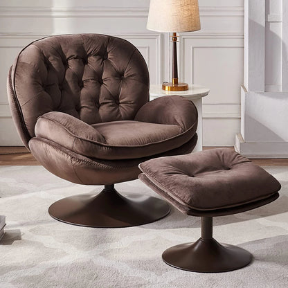 Velvet Swivel Armchair Set with Ottoman for Living Room - Modern Tufted Accent Chairs with 360° Swivel & Footrest - Comfy Chais