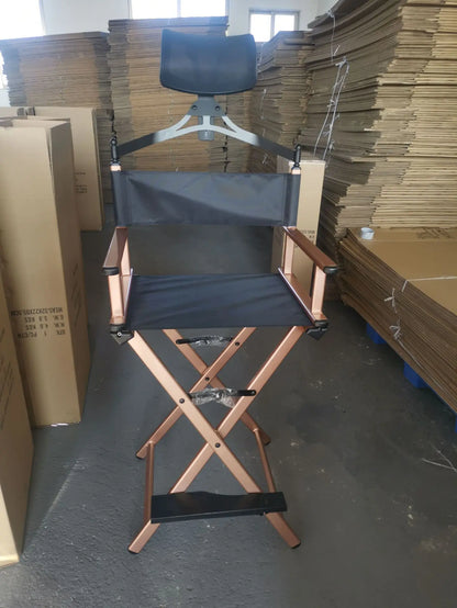 Modern Portable Aluminum Director Chair with Headrest - Portable Makeup Artist/Manager Folding Chair for Better Rest