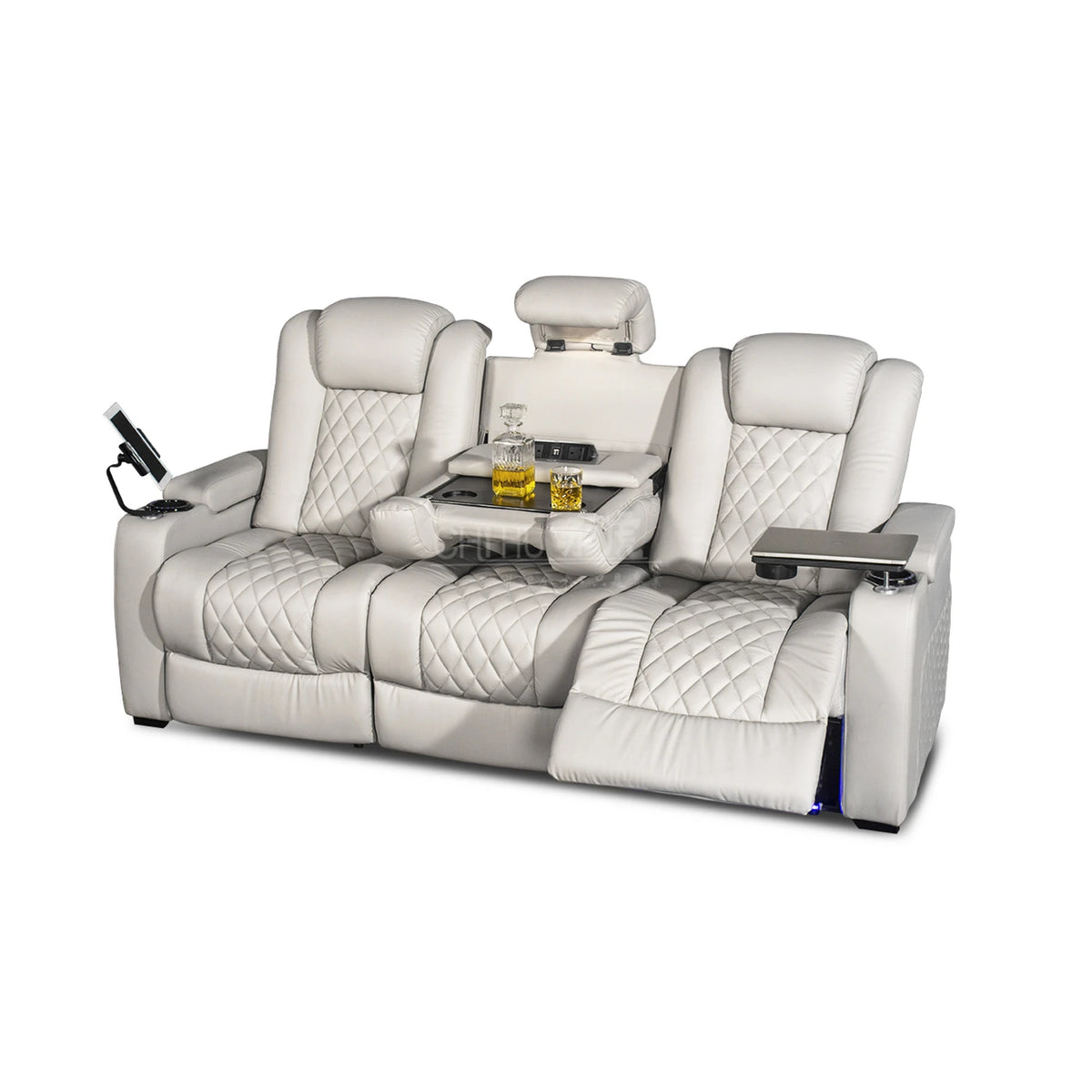 White Color 3seater Electric Cinema Sofa Home Theater Furniture Cinema Interior Home Theater Laydown Table Recliner Sofa Chair