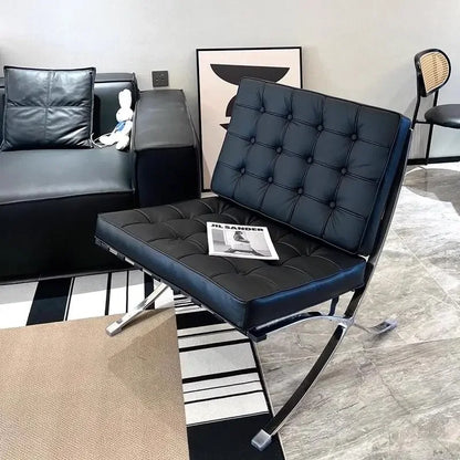 Vintage Barcelona Leather Armchair for Cozy Living Room or Bedroom Lounge Elegant Barcelona Single Sofa Chair with Oil Wax Skin