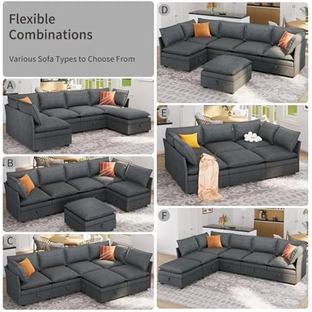 115'' Large  Couches with Storage Seats for Living Room, U Shaped Modular Sectional Sofa Couch Set, 6 Pieces Comfy