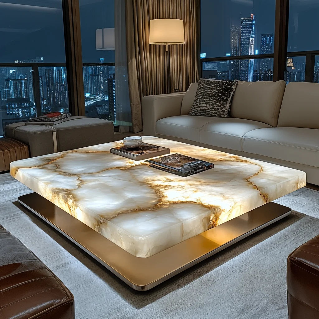 Square luminous jade coffee table living room high-end marble household light luxury minimalist luxury stone