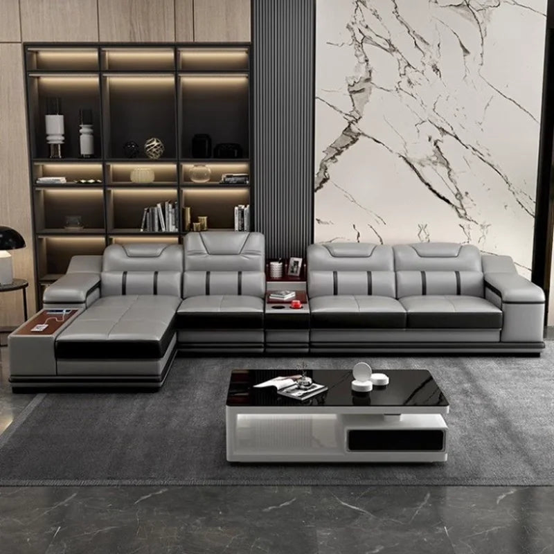 Genuine Leather Luxury Sofas Italian Minimalist Living Room Apartment Sofas Comfortable Straight Chaises De Salon Furnitures