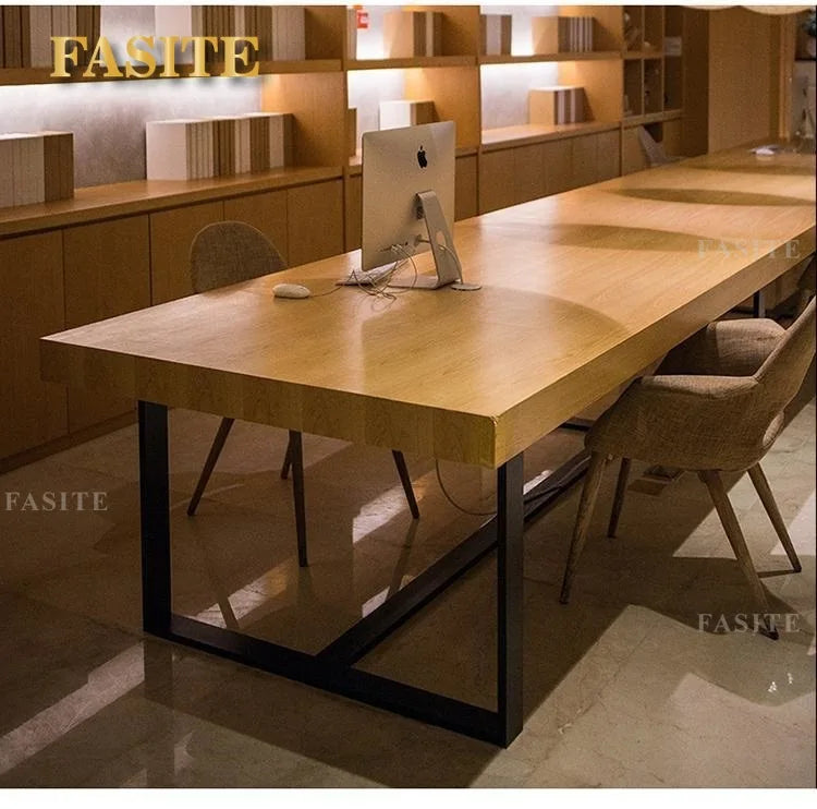 Solid wood long desk leisure chair combination simple modern large