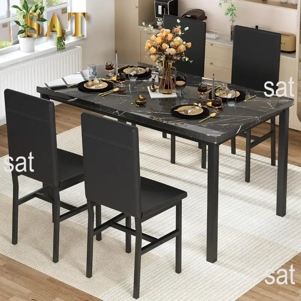# Hot Dining Table Set For 4, Kitchen Tables And Chair For 4, Glass Dining Room Tables & PU Leather Metal Chairs, Table And Chai