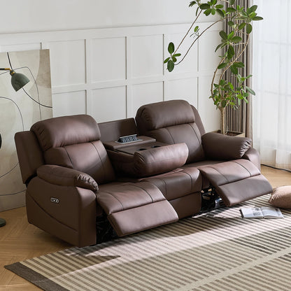 Sofa with Power Outlet, USB, and Hidden Cup Holders – Genuine Leather Recliner
