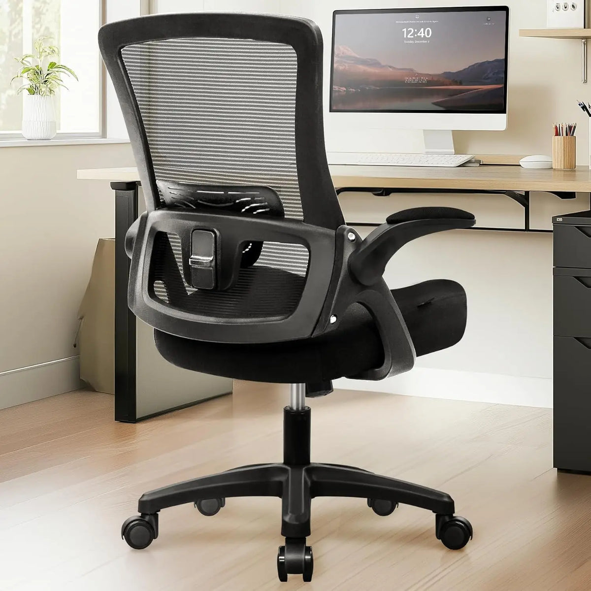 Office Desk Gaming Chair Computer High Back Mesh Seat with Rolling Wheels Ergonomic Adjustable Comfy Flip-up Armrests Lumbar Sup