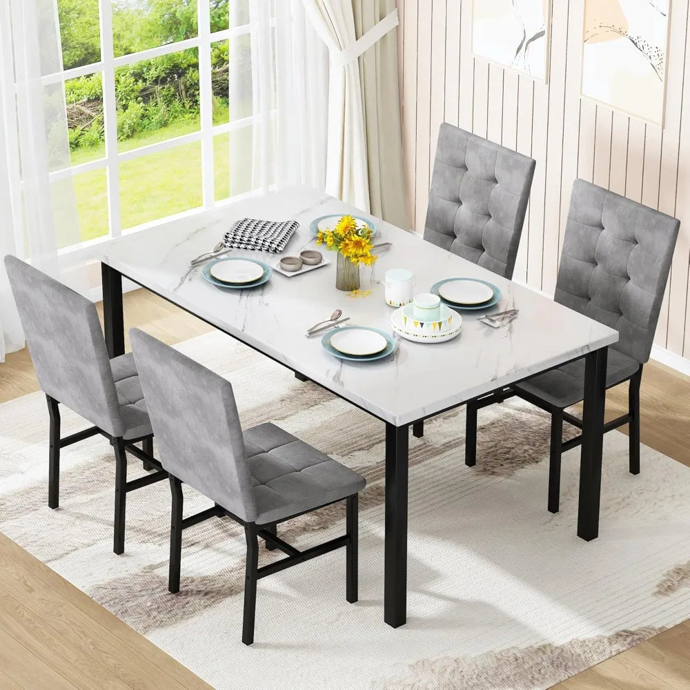 Dining Table Set for 4,Faux Marble Kitchen Table and Chairs of 4, Modern Dining Room Set for 4,Dinner Tabl