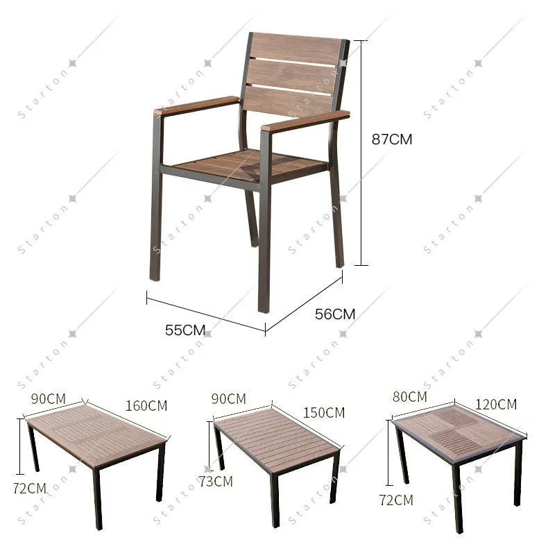 6 Chairs Aluminum Outdoor Furniture WPC Dining Table Chairs Patio Garden Sets
