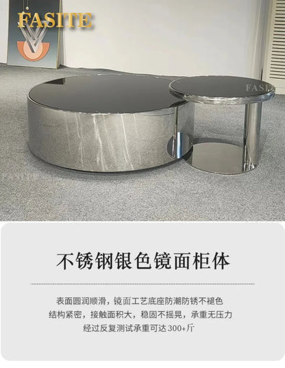 Italian mirror coffee table stainless steel small apartment tempered glass round combination design sense living room home