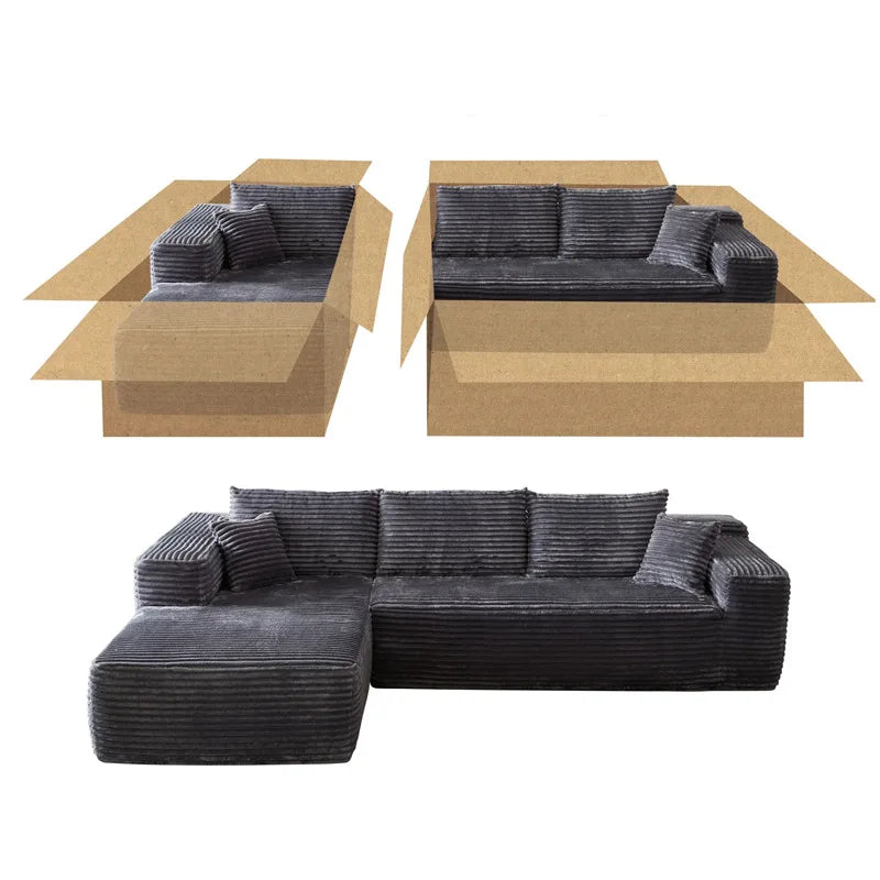 Modern Home Furniture Big Household Compression Sofa Bed L-Shape Corner Combination Three-Seater Vacuum Compression Couch Set