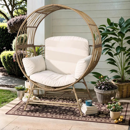 Egg Chair Outdoor Indoor, Oversized Rattan Chair with Thicken Cushion, 510LBS Capacity Wicker Patio Lounge Chair