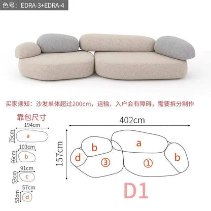 Italian minimalist pebble art sofa villa large flat living room special-shaped module fabric sofa Internet celebrity