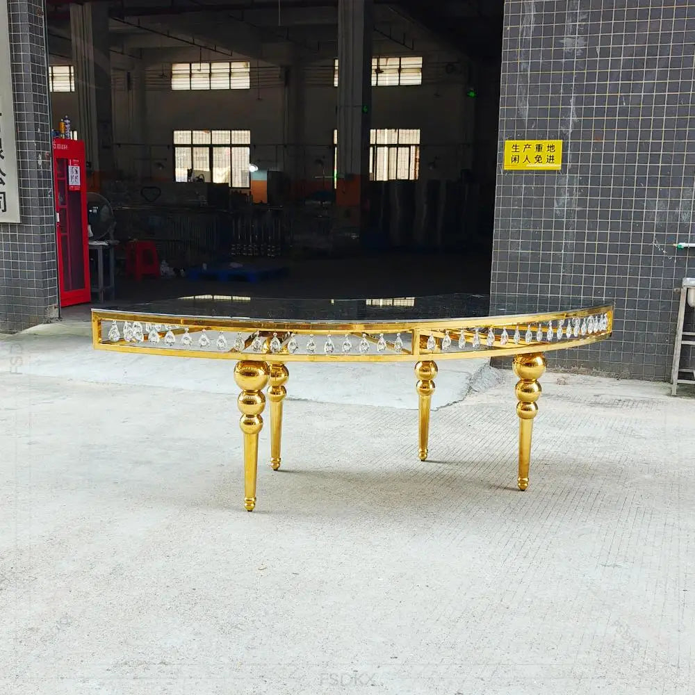 Factory Wholesale Gold Stainless Steel Black Glass Event Banquet Party Dining Dinner Gold S Shape Wedding Table