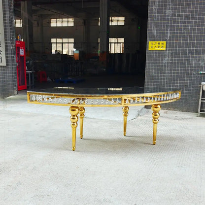 Factory Wholesale Gold Stainless Steel Black Glass Event Banquet Party Dining Dinner Gold S Shape Wedding Table