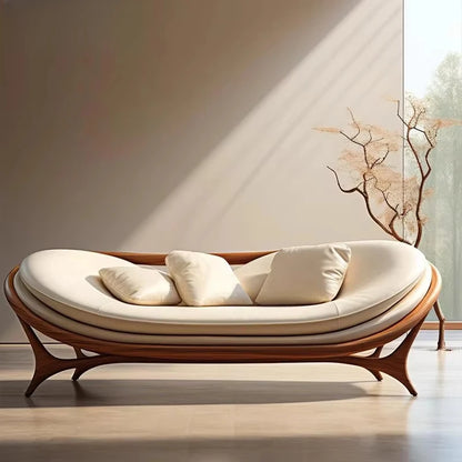 Furniture designer modern combination sofa walnut base luxury curved modular hotel bedroom leather sofa