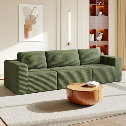 97" L-Shape Modular Sofa, 3-Seat Corduroy Couch with Movable Ottoman, Sectional Sofa for Living Room, Green, Customized