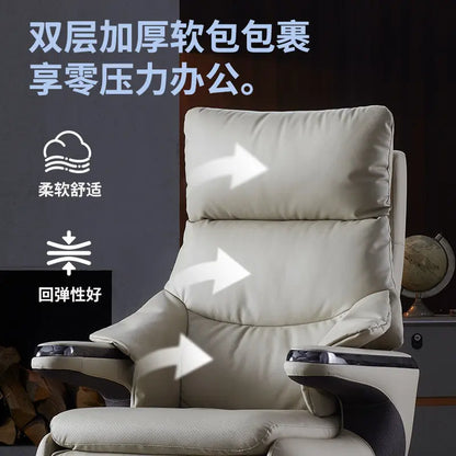 New Electric Genuine Leather Executive Chair - High-Back Reclining Office Desk Chair for Daytime Rest and Prolonged Sitting JT40