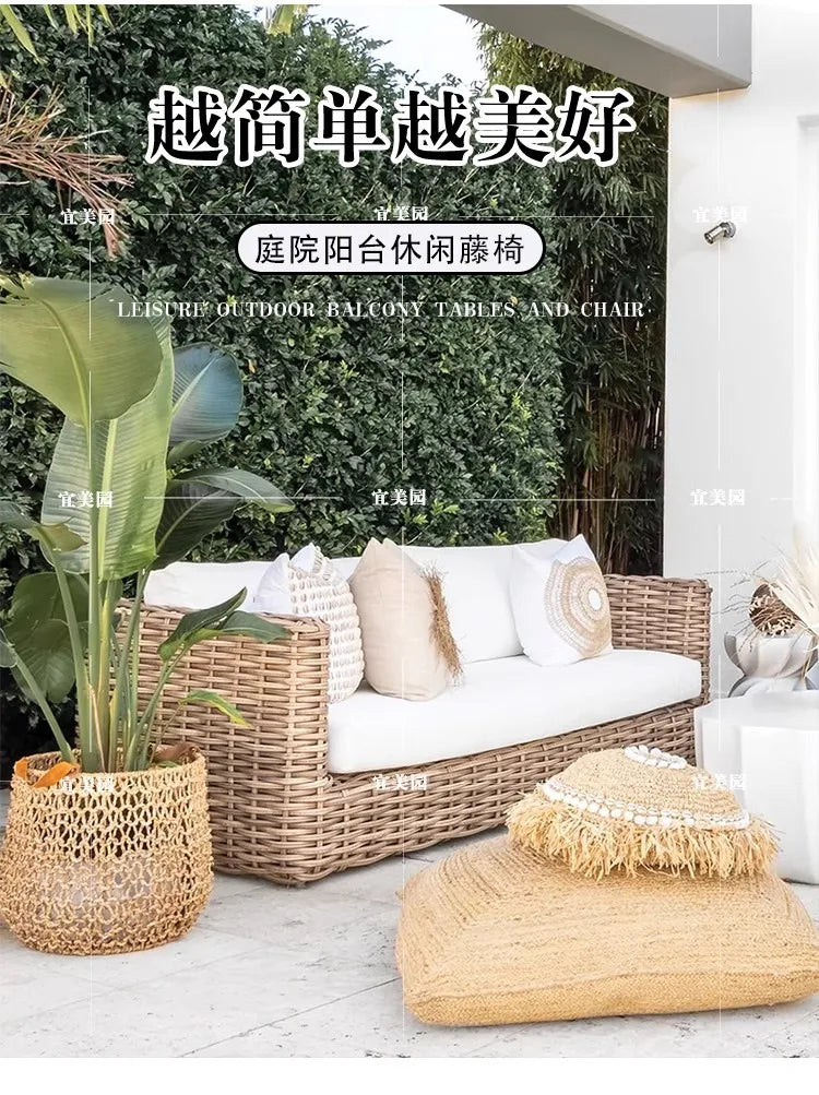 Outdoor rattan sofa courtyard outdoor terrace combination garden balcony outdoor hotel coffee table waterproof furniture