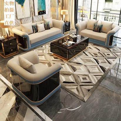 Italian style, light luxury leather, sofa, model room, living room, furniture