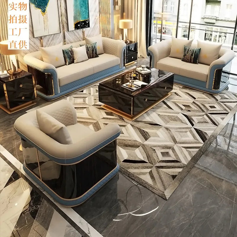 Italian style, light luxury leather, sofa, model room, living room, furniture