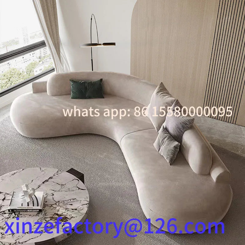 Customizable Italian Minimalist Arc Sofa - Modern Luxury Designer Fabric Sectional for Model Homes