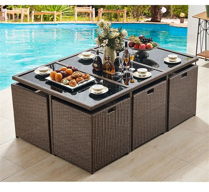 Outdoor Table Chairs Patio Rattan Furniture Set Italian Leisure Open-air Garden Furniture Sets Waterproof and Sun-proof Armchair