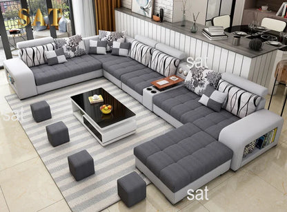 -Living Room Furniture Hot Sale U Shaped Sectional Fabric Sofa Modern