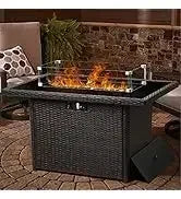 PatioLix 8 Piece Patio Furniture with 44"Propane Gas Fire Pit Table. Outdoor Sectional Conversation Set Wicker Rattan Sofa