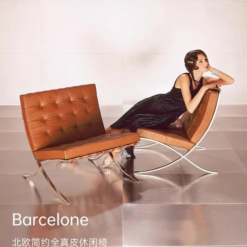 Nordic leather sofa chair light luxury modern single chair living room balcony leisure chair
