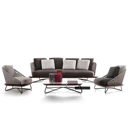 #All Weather Outdoor Lounge Sofa Set L-Shaped Corner Aluminum Frame With Rope Weaving For Patio Hotels