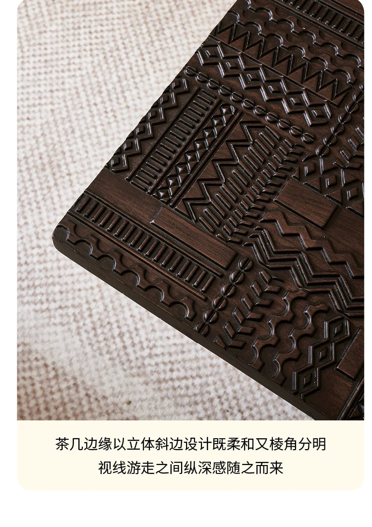 Retro coffee table light luxury high sense solid wood carving flower home living room minimalist high-end designer