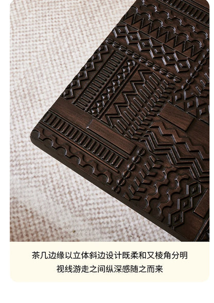 Retro coffee table light luxury high sense solid wood carving flower home living room minimalist high-end designer