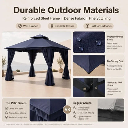 10x13 Outdoor Gazebo, Heavy Duty Metal Patio Canopy Tent Shelter with Double Roof, Mosquito Netting amp Privacy Curtains for Ba