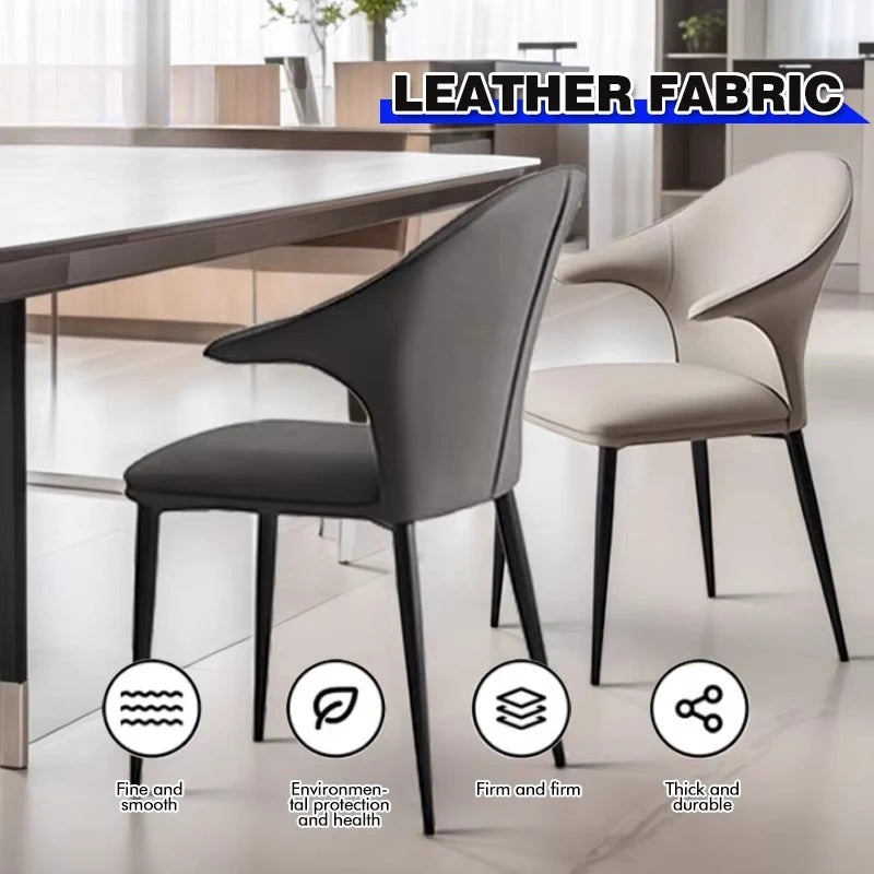 Light luxury modern upholstered dining chair, high-end leather fabric, new home backrest