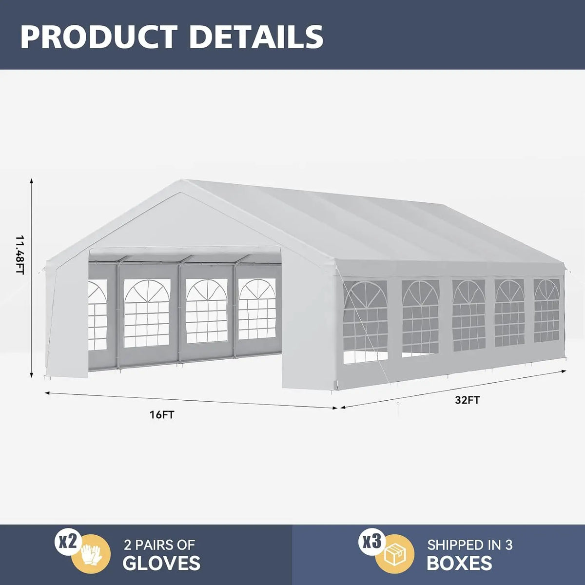 Heavy Duty 32x16 Party Tent with LED Light, Removable Sidewalls&Roll-Up Door,Waterproof Outdoor Event Shelter for Wedding,Custom