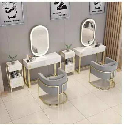 Barber shop mirror table, net red beauty salon, hair ironing and dyeing belt lamp, mirror hair salon, fashion style, double-side