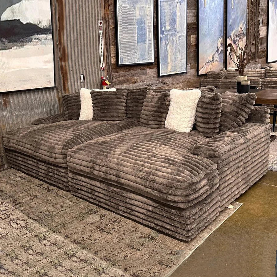 Custom ATUNUS American Thick Striped Corduroy Plush Modular Sectional Sofa Couch Set Compression Fabric Living Room Sofa