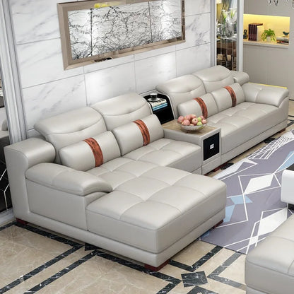Leather sofa modern simple living room combination first layer cowhide size apartment corner