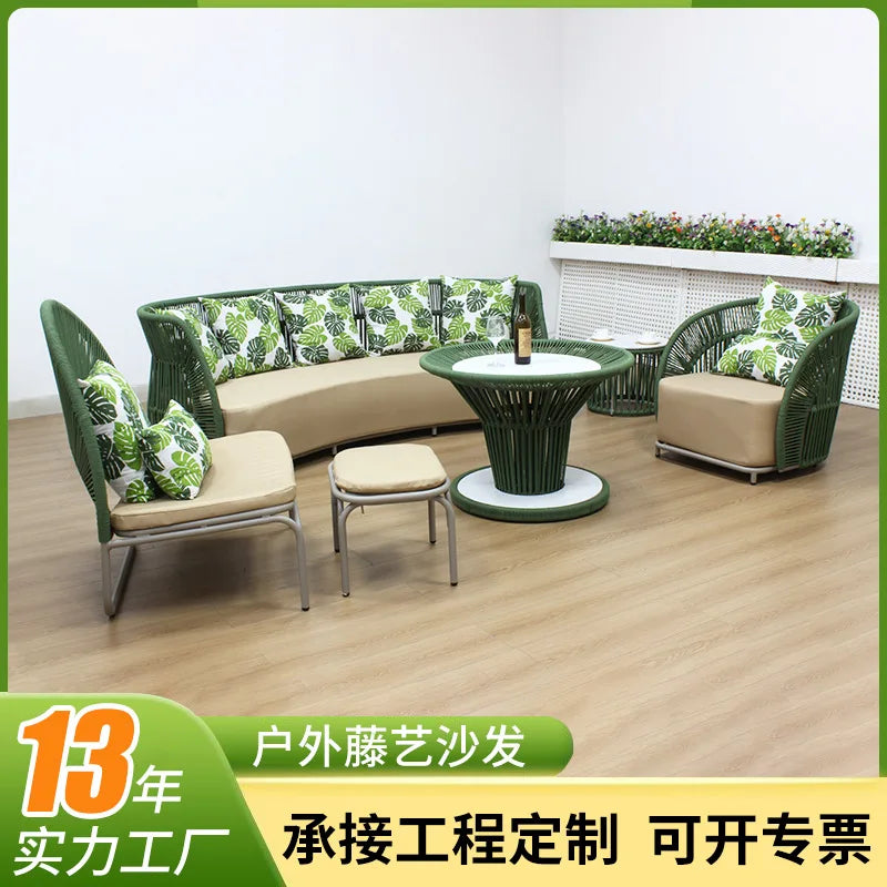 Hot-selling designer waterproof rattan outdoor sofa courtyard villa balcony leisure rope weaving combination single double