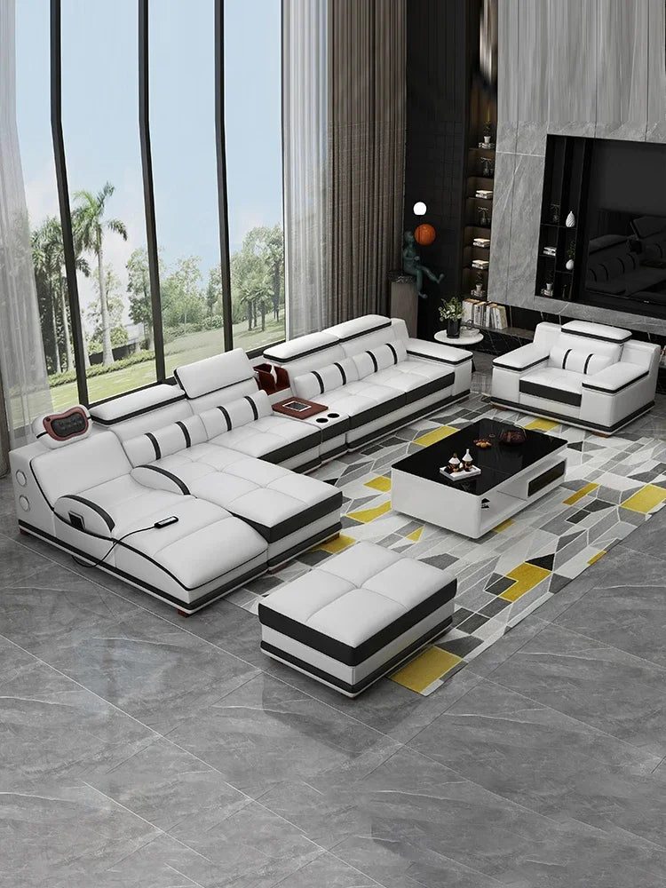 Massage sofa minimalist top layer cowhide home living room Italian minimalist leather art