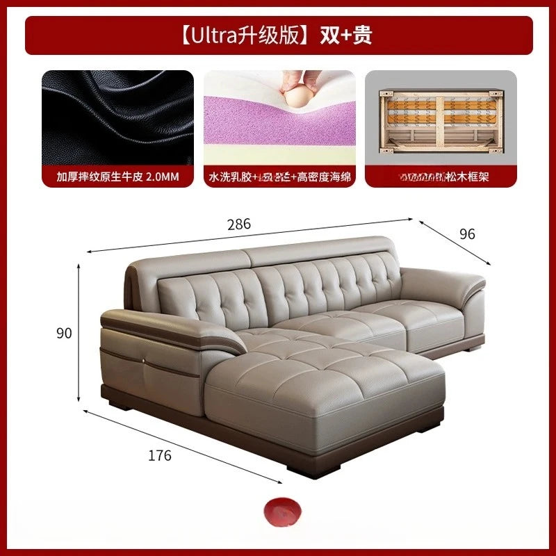 LH leather sofa first layer cowhide modern simple size apartment living room solid wood combination