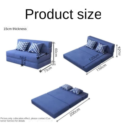 Folding sofa bed dual-purpose small apartment living room bedroom tatami rental house lazy sofa accompanying bed anti-fall pad