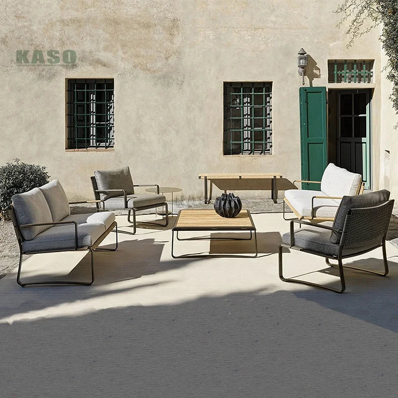 Outdoor Woven Sofa Set Corner Aluminum Backyard Nordic Leisure Hotel Courtyard Rope Weaving Patio Furniture Set Rope Garden Sofa