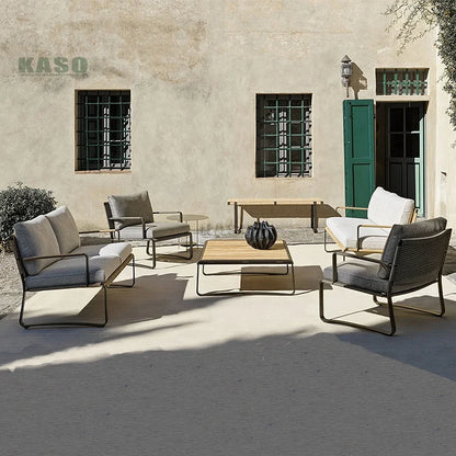 Outdoor Woven Sofa Set Corner Aluminum Backyard Nordic Leisure Hotel Courtyard Rope Weaving Patio Furniture Set Rope Garden Sofa