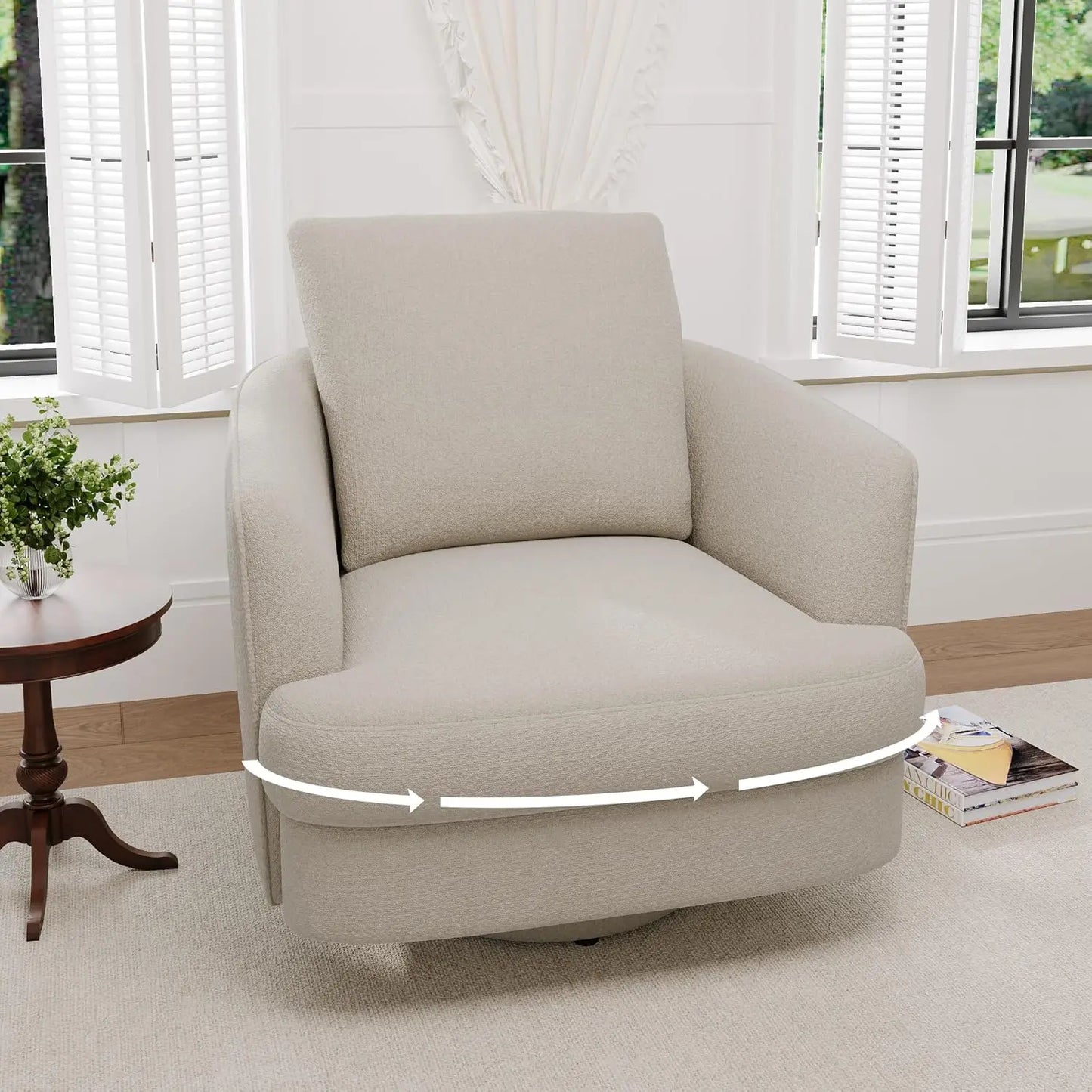 Swivel Accent Chair,Modern 360 °Swivel Barrel Chair, Oversized Armchair with Curve Back and Soft Cushion, Customized