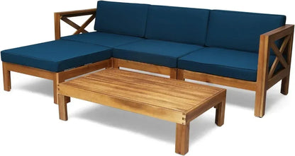For Outdoor Acacia Wood 5 Piece Sofa Set, Teak Finish