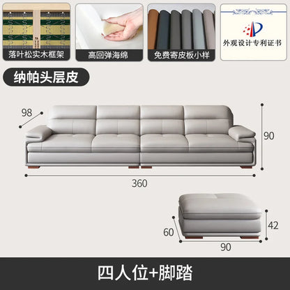 Leather sofa first layer cowhide modern simple size apartment living room left and right concubine leather sofa combination