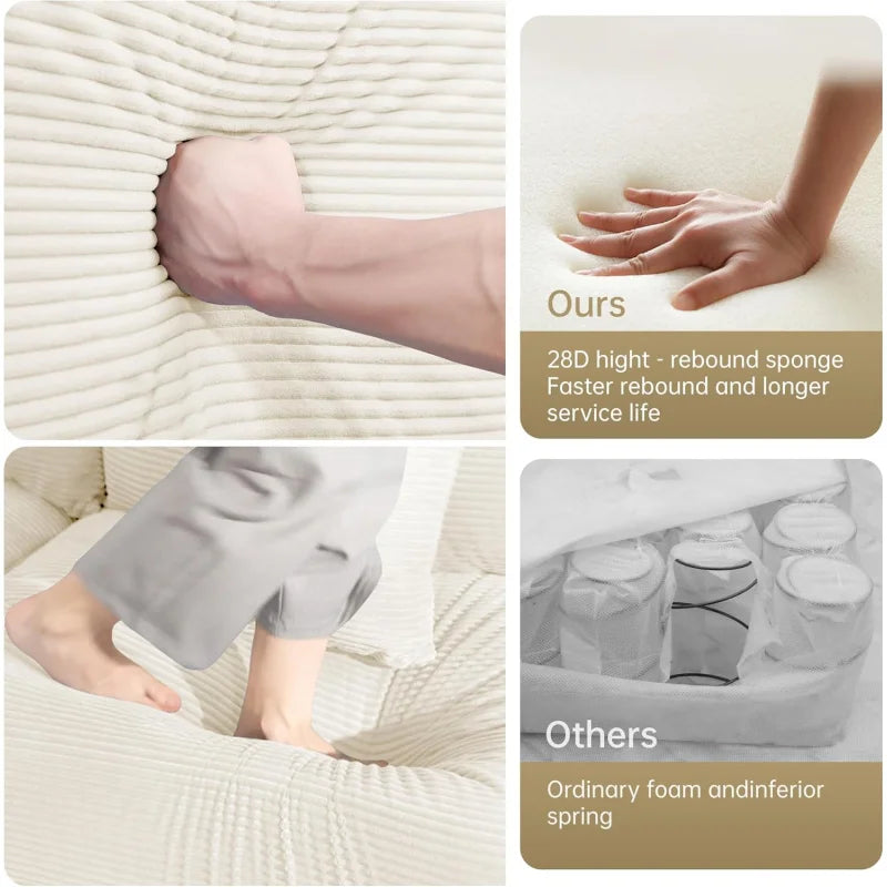 (UUX)155" Oversized Modular Sofa, Corduroy Cloud Couch Sectional with L Shape Chaise and 12 Throw Pillows, Upholste UQ