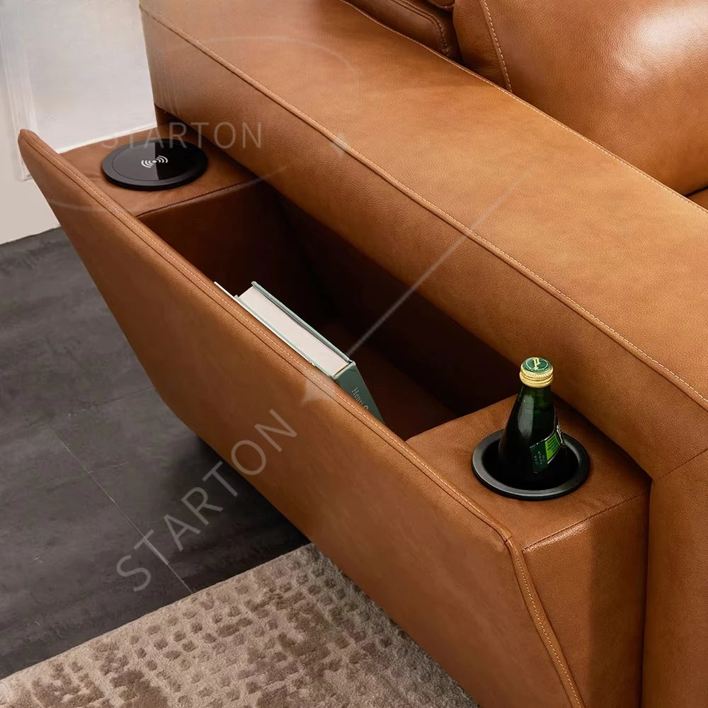 MANWAH CHEER Classics Comfortable 3+2+1 Seater Couch Living Room Power Reclining Sofas Set Furniture Genuine Leather Luxury Sofa